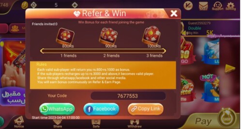 Teen Patti Super Refer and Earn Bonus
